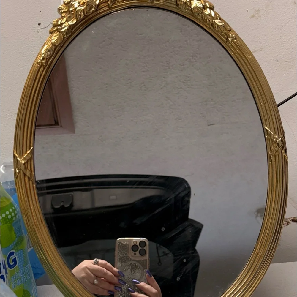 Home Interiors Gold Oval Wall Mirror with Ornate Frame